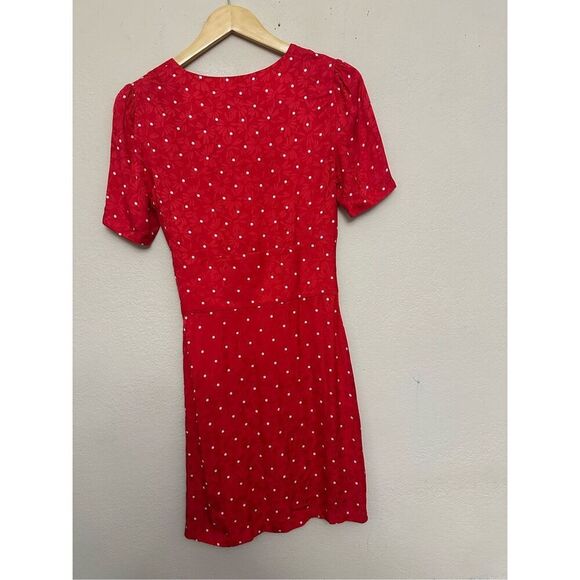 MAJE Womens Red Ripia Twist-Front Polka-Dot Floral Jacquard Mini Dress Sz M - Picture 2 of 8